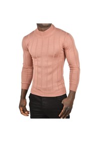 Resim Deepsea Erkek Gülkurusu Slim Fit Likralı Tüylenme Yapmayan Yarım Balıkçı Çizgili Triko Yarım Boğazlı Kazak 2505503 Gülkurusu 