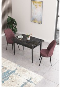 Resim Canisa Concept Nil Serisi 70x110 Sabit Mutfak Masası Takımı Siyah Mermer Desen Masa 2 Gül Kurusu Sandalye Siyah Mermer Desenli 