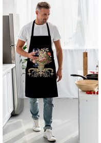 Resim Adawall Siyah Figüratif Çiçek Mutfak Önlüğü 