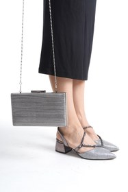 Resim mor ayakkabı Kadın 4 cm Gece Ayakkabısı ve Çantası platin 