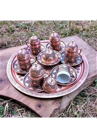 Resim 6 Fincanlı Üzüm İşleme Bakır Kahve Takımı 