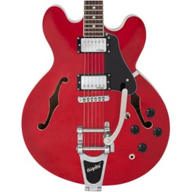 Resim Vintage VSA500B Reissued Semi Hollow Elektro Gitar - Cherry Red (w/Bigsby) 