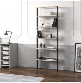 Resim Hero 5 Raflı Modern Kitaplık - 180 Cm Antrasit/traverten 