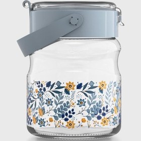 Resim Renga Mono 900 Ml Çiçek Desenli Cam Kavanoz 132065 Mavi 
