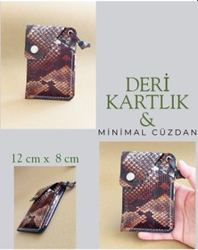 Resim Lunaluster Hakiki Deri Minimal Avuçiçi Yılan Desen Tasarım Erkek Cüzdan Kartlık Drc-20 Açık Kahverengi - Taba 