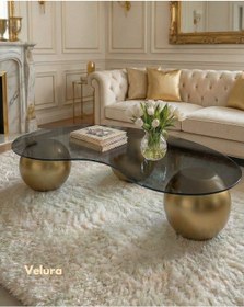 Resim Küre Orta Sehpa - Gold - Fasulye - Füme Cam Altın 