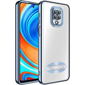 Resim Fibaks Redmi Note 9 Pro/9S Kılıf Kamera Lens Korumalı Şeffaf Renkli Logo Gösteren Parlak Kapak Mavi 