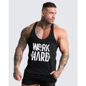 Resim Work Hard Gorilla Gym Fitness Tank Top Sporcu Atleti Siyah 