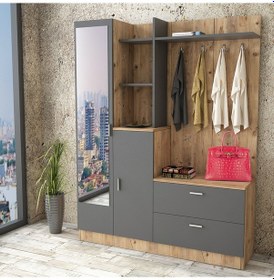 Resim L'occi Concept Jador Vestiyer Ayakkabılık Portmanto Aynalı Raf Çam-Antrasit 