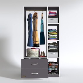 Resim Kenzlife giysi dolabı hülagü 175*90*40 gri gardırop 2 çekmeceli 