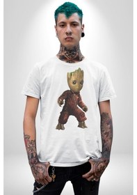Resim Bebek Groot Guardians Galaxy Unisex Unisex Beyaz Organik Baskılı T-shirt Penye Yüksek Kalite Beyaz 