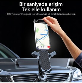 Resim Uzun Ayaklı Araç İçi Telefon Tutucu 360 Dönebilen 8 Seviye Titreşim Önleyici Yerçekimli Tasarım 4.7-7.0 İnç 10.09x11.65x4.75cm 