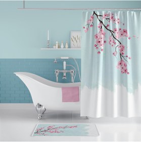 Resim Zethome Sakura Banyo Paspas Ve Tek Kanat Duş Perdesi 1x180x200 Set 