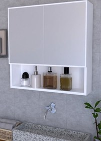 Resim Remaks Life Aynalı Çok Amaçlı Aynalı Raflı Banyo Dolabı - Beyaz 