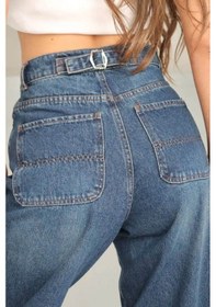 Resim Arkadan Tokalı Jeans Pantolon - 38 / Mavi Mavi 
