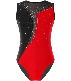 Resim Kırmızı Çocuk Kız Sparkly Rhinestones Kolsuz Jimnastik Leotard Bodysuit Bale Giyim Kırmızı 