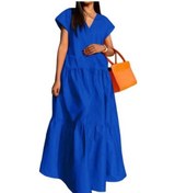 Resim Yaz Maxi Elbise V Yaka Parti Giyen Büyük Boy Şık Hızlı Kuru Yaz Maxi Elbise Kadın Konfeksiyon Mavi 