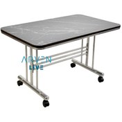 Resim Renk Renk Mermer Desenli Tekerlekli Orta Sehpa Metal Ayaklı Masa (482476833) 