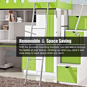 Resim Yatak Merdiveni Geniş Basamaklı Ve Kancalı, Yerden Tasarruf Sağlayan Ranza Merdiveni, Çocuklar Ve Yetişkinler Için Kaymaz Karavan Tipi Tek Kişilik Yatak Merdivenleri, Okul Yurdu, Ev(120cm/47") 