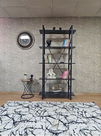 Resim Zafir Çıkıntılı Siyah Boyalı Kitaplık - 5 Raflı Suntalem Lüks Kitaplık Siyah Mermer 