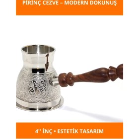 Resim Letsii Pirinç Cezve 4 Inç Ahşap Saplı Zarif Kahve Pişirme 