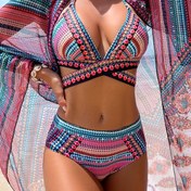 Resim Fabrika Kaynağı Etnik Tarz Polka Dot Baskılı Bikini Seti Mayo Kadın Üç Parça Bölünmüş Moda Mayo 