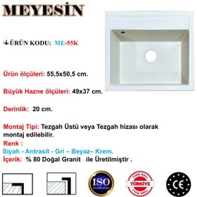 Resim Meyesin ME-55K Granit Evye Krem Tek Gözlü Mutfak Evyesi 50 x 55 CM 