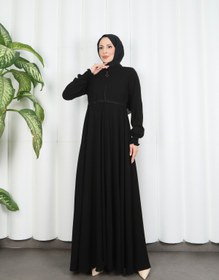 Resim HNT Hayrunnisa Tesettür Beli Dantelli Mevlana Ferace Siyah HNT7011 