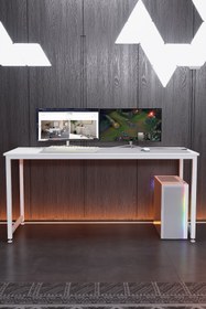 Resim KODIGU Beyaz 160cm Gaming Masa - 160cm x 60cm Oyuncu Masası - Ayarlanabilir Sallanmaz Oyuncu Masası 