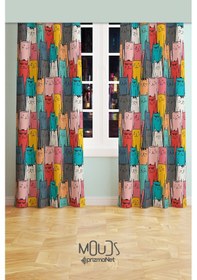 Resim Stray Cat Desenli Fon Perde Genç Odası Oturma Odası Süet Baskılı Ekstrafor Büzgü 2 Kanat Prd-2013 Çok Renkli 