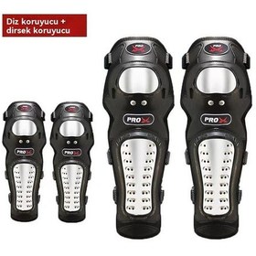 Resim Pro-x Motosiklet Koruyucu Diz Ve Dirsek Koruması Dört Parçalı Paslanmaz Çelik Sürüş Şövalyesi Ekipmanı Düşmelere Karşı Koruma Dirsek Ve Diz Koruyuculu Dört Parça Set Siyah 