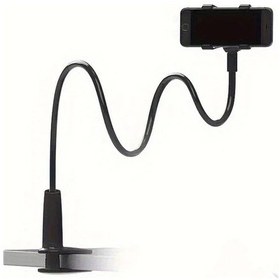 Resim Chuangyinshop Siyah Mobil Telefon Yatak Başı Tv Canlı Yayın Masaüstü Telefon Tutucu Çift Kelepçe Spiral Taban Siyah 