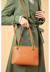 Resim Just Polo Kadın Baskılı Uzun Ayarlanabilir Askılı Şık El Ve Omuz Çantası Shoulder Bag Taba 