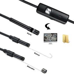 Resim Katre46 Endoskop 3 In 1 Yılan Kamera USB Micro USB Type-C 2m Sert Kablo 
