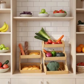Resim Olivya Bambu 3 Katlı Organizer Tezgah Üstü Sebzelik Meyvelik 