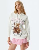 Resim Şardonlu Kapüşonlu Sweatshirt Ayı Baskılı Sloganlı Rahat Kalıp 
