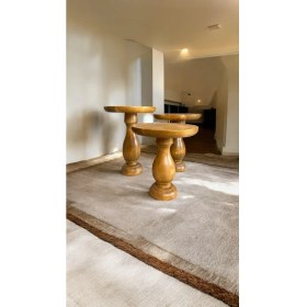 Resim Wood Wooden Ahşap 3lü Set Vazo Model Mantar Yan Sehpa Modern Tütün Renk Fiskos 