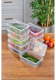 Resim 10 Adet Saklama Kabı Gıda Kahve Yemek Kendinden Kapaklı Dondurcuya Difrize Uygun 2 Litre Şeffaf 