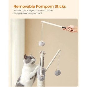 Resim AyrStore PCT143W01 kedi ağacı, tırmalama tahtalı, 3 çıkarılabilir ponpon çubuğu, 118 cm, a 