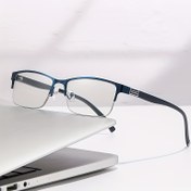 Resim Erkekler ve Kadınlar için Moda Yarım Çerçeveli İş Gözlüğü - Hafif Myopia Gözlüğü, Mavi Işık Engelleme Lensleri, Paslanmaz Çelik Çerçeve, Ergonomik Tasarım, İş ve Günlük Kullanım İçin Profesyonel Gözlük, Şık Gözlük Tasarımı, Dayanıklı Gözlük Lensleri 
