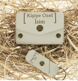 Resim Miaju Taş Renk İsme Özel Deri Cüzdan Ve Anahtarlık Takım, Yüksek Kalite Aksesuar Taş 