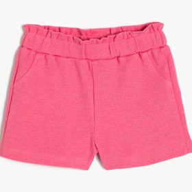 Resim Kız Bebek Şort Cepli Dokulu Beli Lastikli Pamuklu 