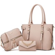 Resim Kadın Omuz Çantası Üç Parçalı Set Anne Ve Çocuk Çantası Pembe 