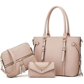 Resim Kadın Omuz Çantası Üç Parçalı Set Anne Ve Çocuk Çantası Pembe 