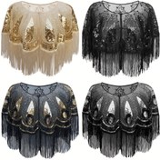 Resim 1920'ler Vintage Sequin Flapper Şal Zarif Dantel Nakışlı Püsküllü Cape Kadınlar Parti Banket Elbise Dış Smock 