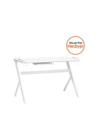 Resim Ryze Extreme Karbon Fiber Rgb Oyuncu Masası - Beyaz 120x60x76 Cm Beyaz 