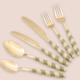Resim The Mia Joy Çatal Kaşık Bıçak Takımı Yeşil Gold 36 Parça Çok Renkli 