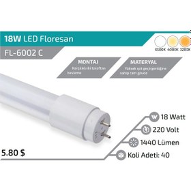 Resim 18w 120 Cm Led Florasan Ampül 3000k Günışığı 