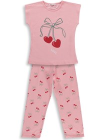 Resim Civil Girls Kiraz Desenli 6-9 Yaş Pijama Takımı - Pudra - Pudra / 9-10 Yaş 