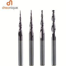 Resim 1 Adet 6mm Şaftlı Tungsten Karbür Altın Kaplamalı Konik Burunlu CNC Freze Ucu, Metal ve Ahşap İşleme için 2 Kanallı Radyus R0.25-R2.0 Konik Burunlu Frezeler HRC55 Oyma Ucu 
